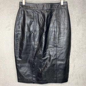 Vintage Cayenne Black Leather Pencil Skirt Women’s Sz 7/8 Mini